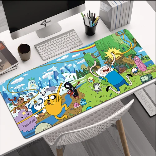 Alfombrilla de ratón grande con dibujos de Adventure Time, accesorios para juegos de 90x40, alfombrilla de escritorio para teclado de jugador de oficina, alfombrilla antideslizante para ordenador portátil XL de Anime