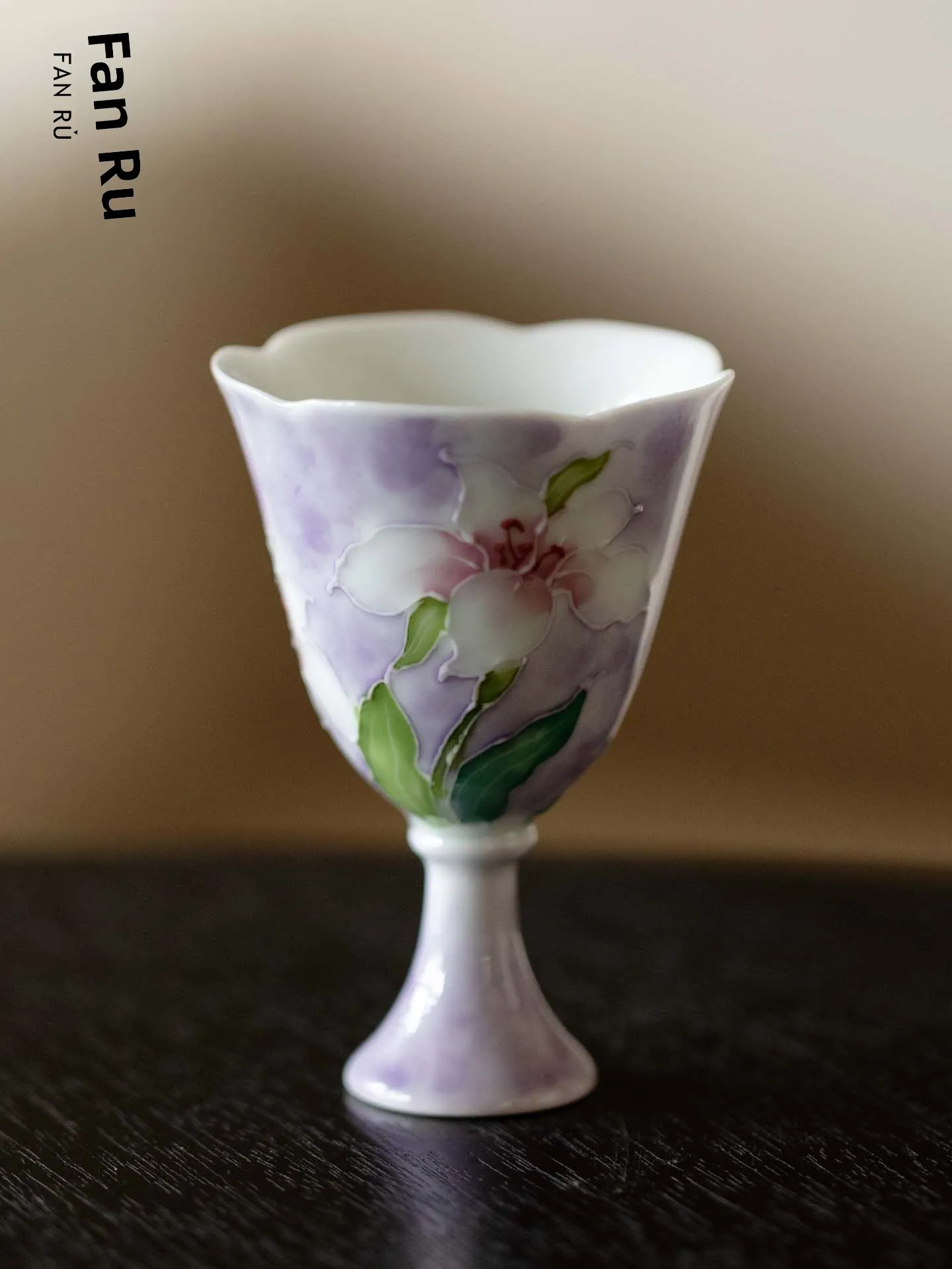 Hand-Painted Ceramic Tea Cup with High Foot Bulbous Lotus Flower Design Creative Pink Color Owner Cup High Aesthetic Value Si...