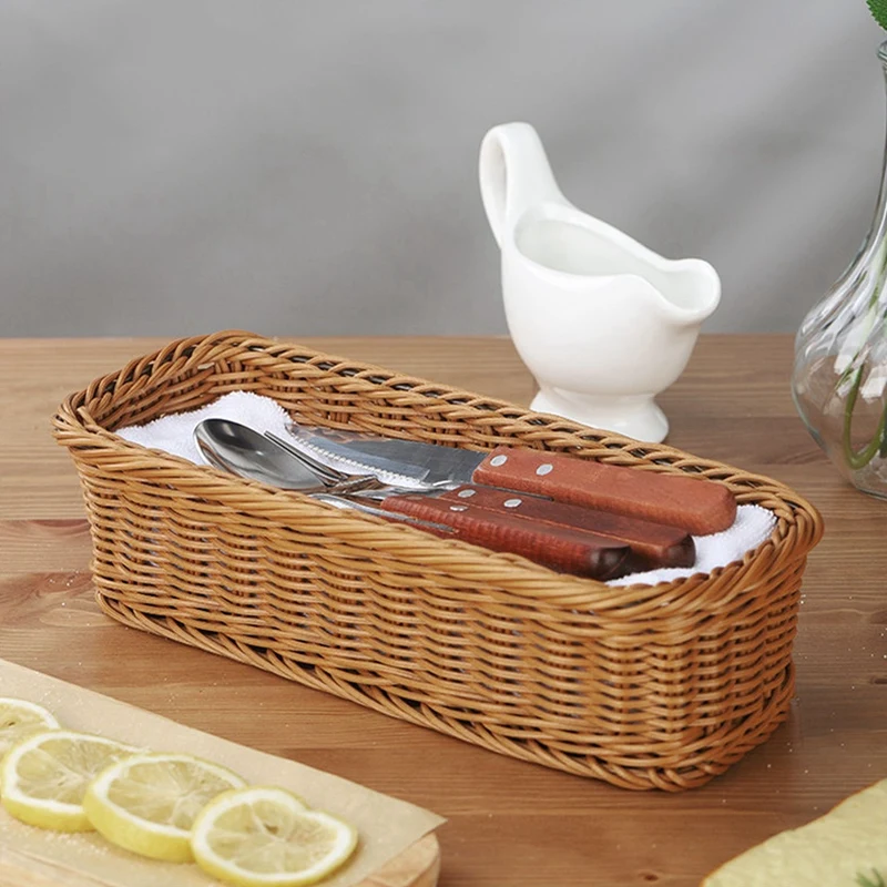 Desktop Cutlery Storage Woven Basket Restaurant Tableware Drain