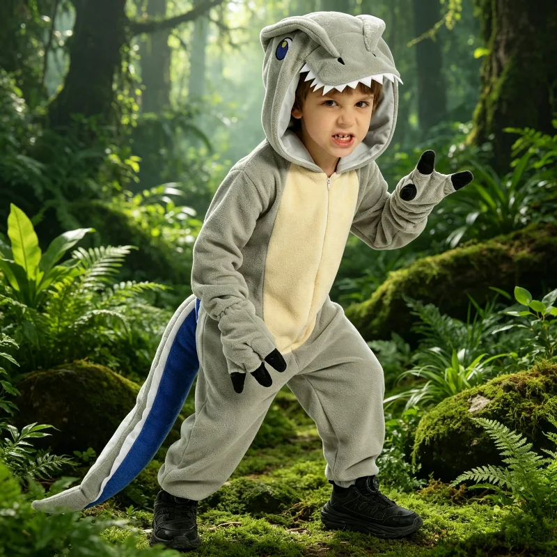 

Junge Tyrannosaurus Cosplay School Party Stage Performance Fancy Dress Animal Jumpsuit Mädchen T-Rex Dinosaur One-piece Costume