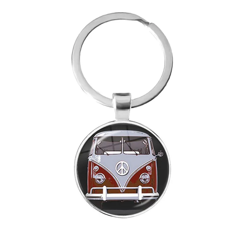 New Vintage Hippie Peace Sign Van Bus Keychain Fashion Men Women Purse Bag Car Pendant Key Chain Ring Holder Jewelry For Gift