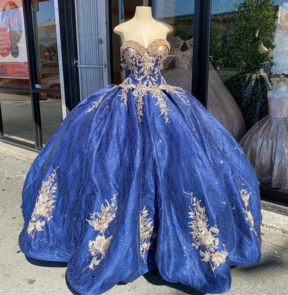 Vestidos de Quinceañera de Charro Azul Real, vestido de baile, escote Corazón, apliques de cuentas, dulce mexicano, 16 vestidos, 15 años