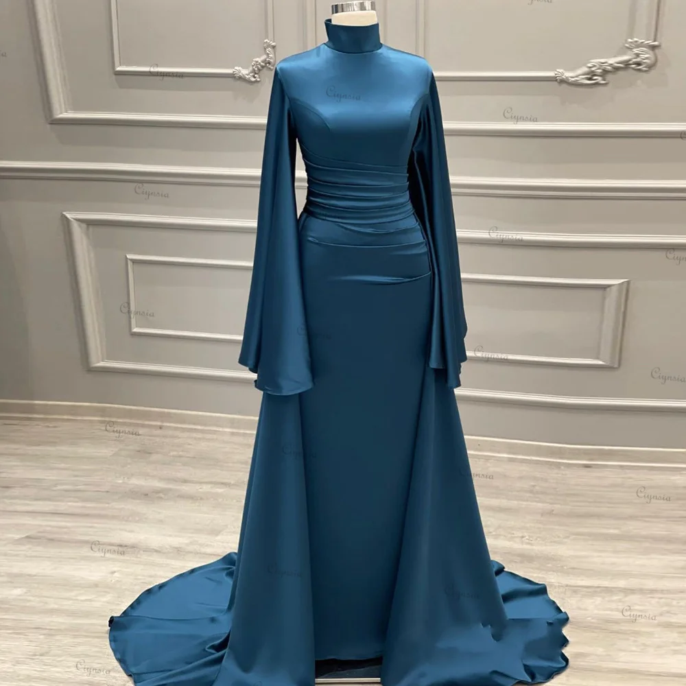 

Ciynsia Teal Islamic Abendkleider Muslim Evening Gown Mermaid Dubai Kaftan Arabic Long Sleeve Formal Dress فساتين السهرة