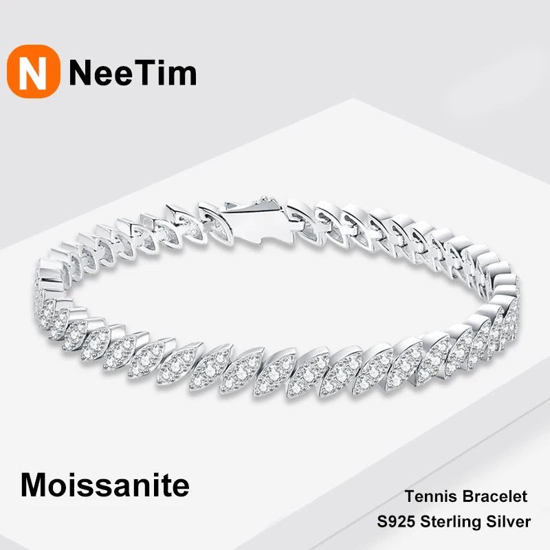 

NeeTim Full Moissanite Tennis Bracelets woman 925 Sterling Silver Marquise Shape Women's Hand Bracelet Chain luxury Jewelry