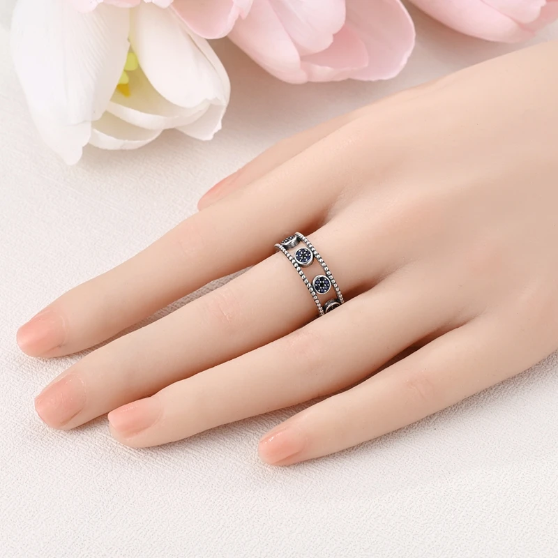 الأصلي 925 فضة تألق محظوظ الأزرق العين الدائري للنساء مجوهرات للبنات هدايا المناسبات عيد ميلاد