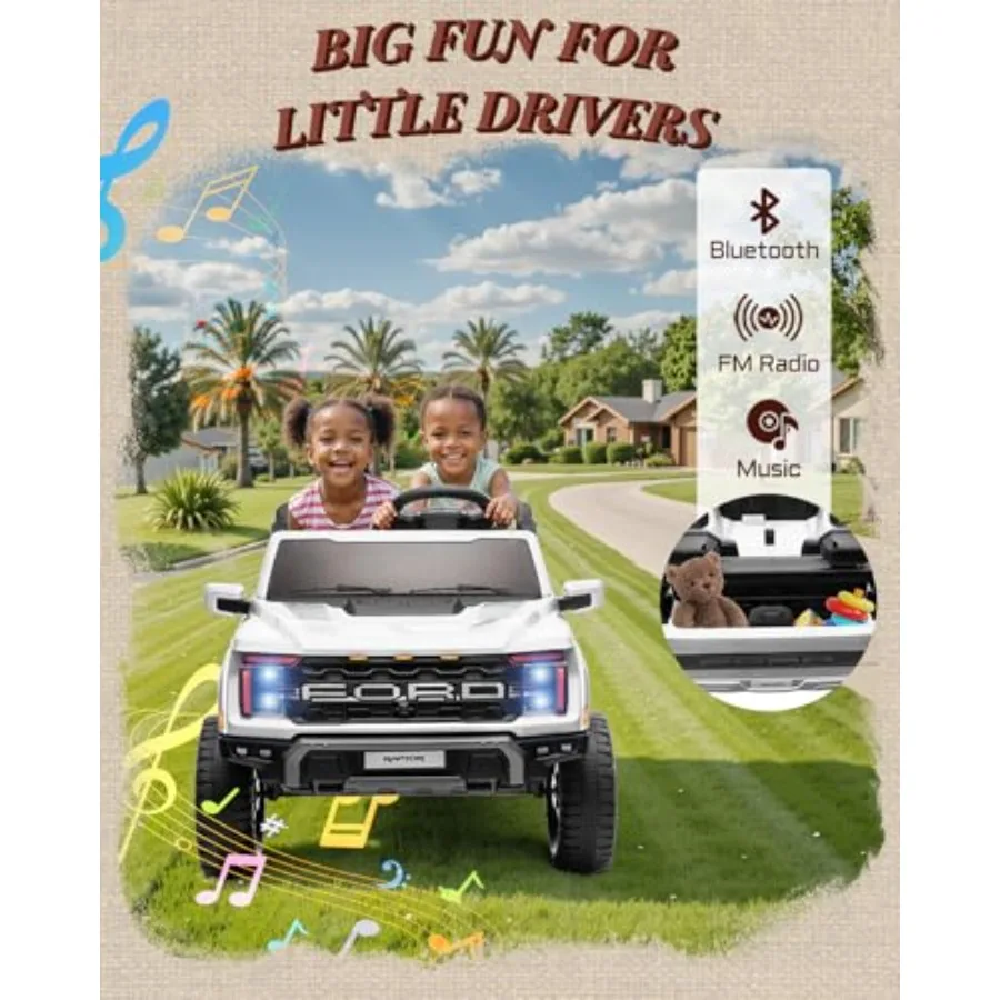 24V キッズライドオン トラック、ライセンス取得済み フォード F-150 ラプター 2人乗り 電動カー リモコン付き、幼児用ライドオンカーおもちゃ LEDライト付き