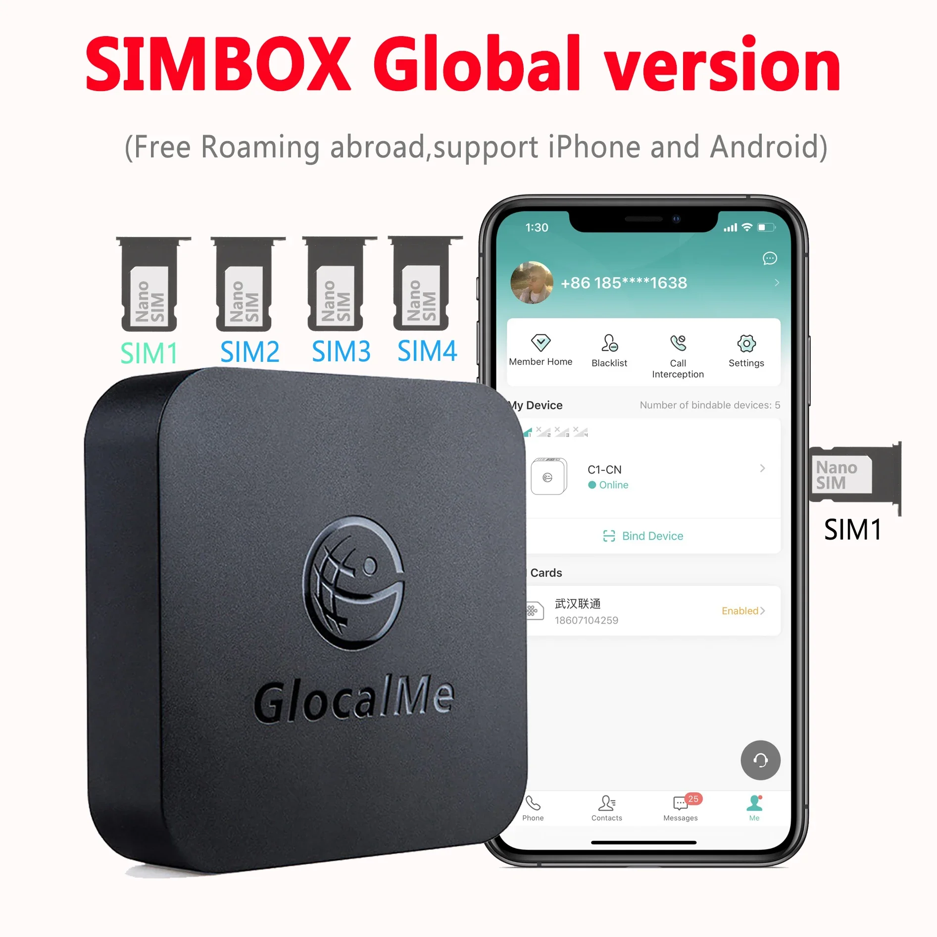 

Global Glocalme SIMBOX Roaming Killer 4SIM Slots 2SIM Activate Online SIMADD for i Phone 6-14pro Max and Android SIM at Home