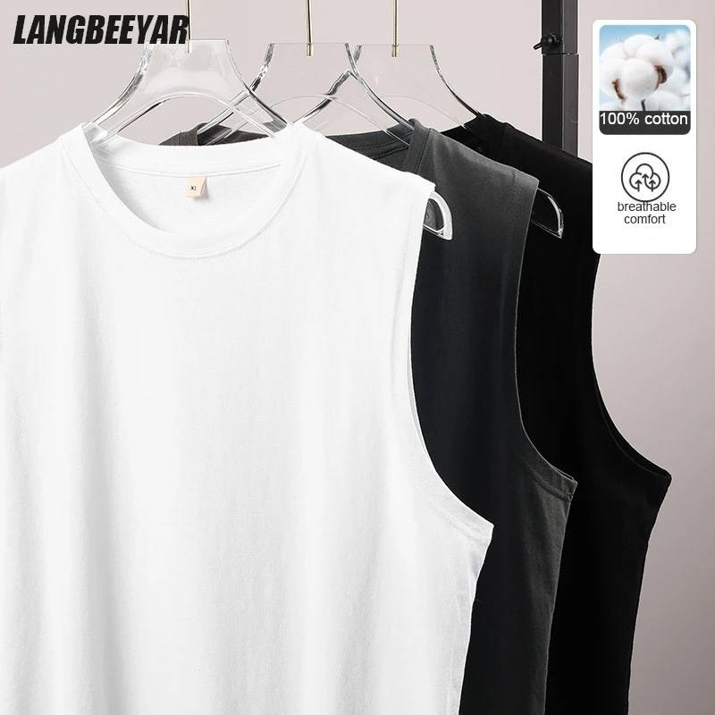 

Top Quality 100 % Cotton New Fashion Brand Fitness Tank Tops Gym Solid Classic Sleeveless Shirt Sport Casual Vest Men Clothing