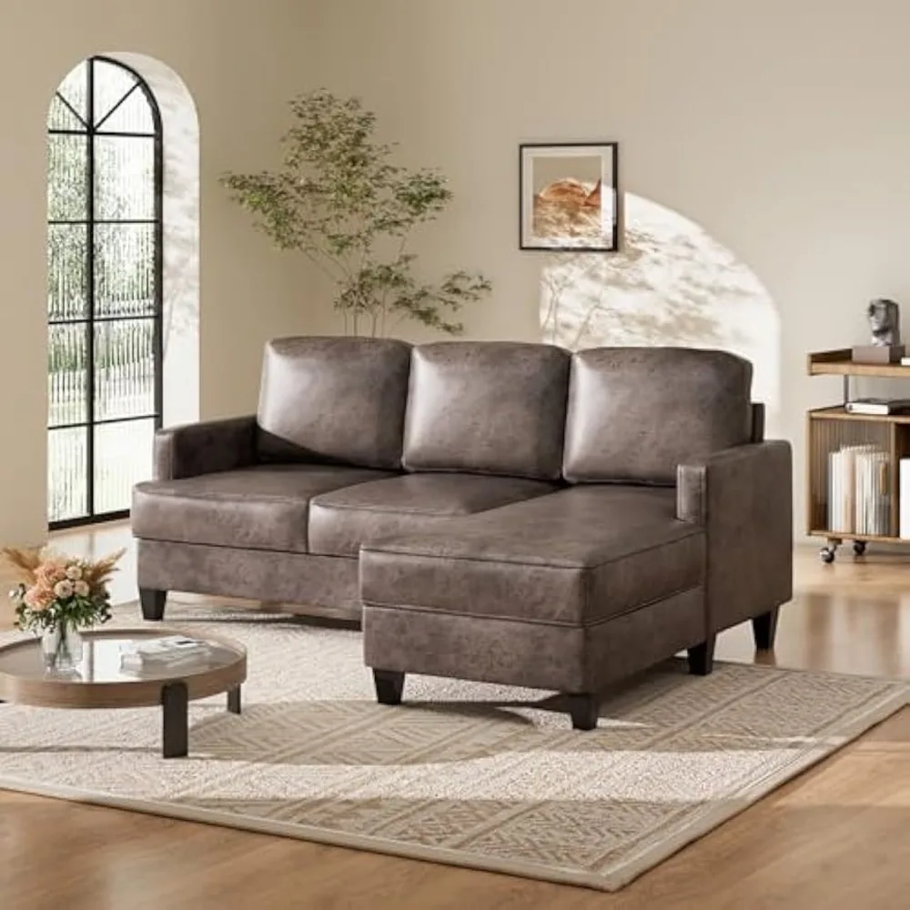 72 inch L Shaped Couches, 3 Seater Sectional Sofa with Chaise Lounge, Upholstered Modern 3 Cushion Sofa, 2 Piece Sofa Set