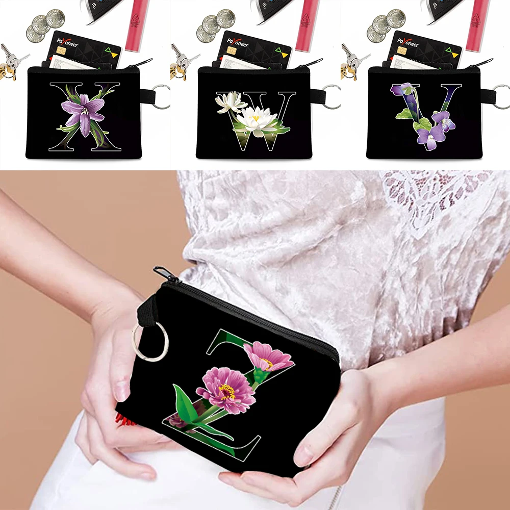 

Fashion Flower Color Letter Series Coin Purses Small Fresh Canvas Coin Wallet Earphone Coin Key Money Storage Bag Zipper Pouch