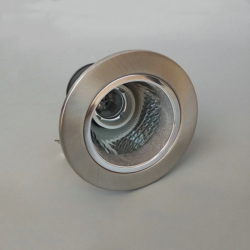 Embutido teto Downlight Frame, montado suporte soquete, lâmpada LED substituível, Spot Light Fixture Holder, níquel redondo, branco, E27