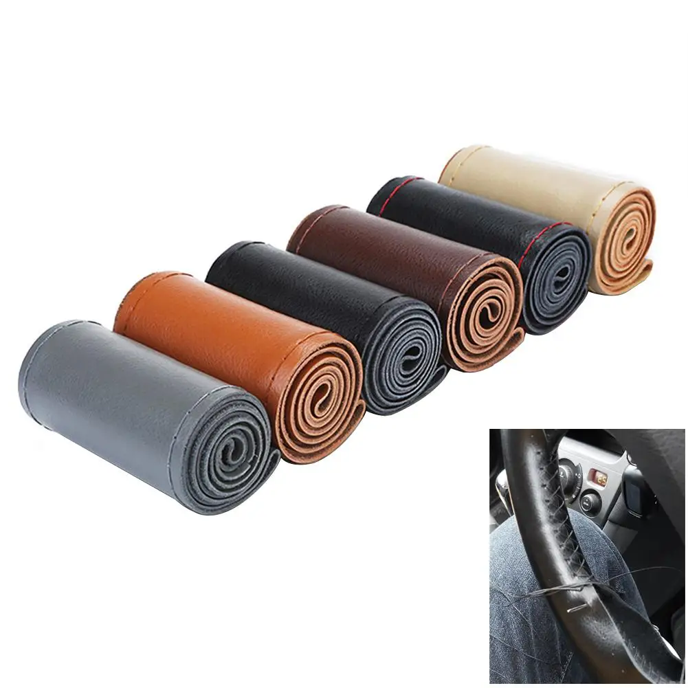 Microfiber Leather Car Steering Wheel Cover with Thread Universal Non-slip DIY Hand-sewn Steering Wheel Sleeve 36cm 38cm 40cm