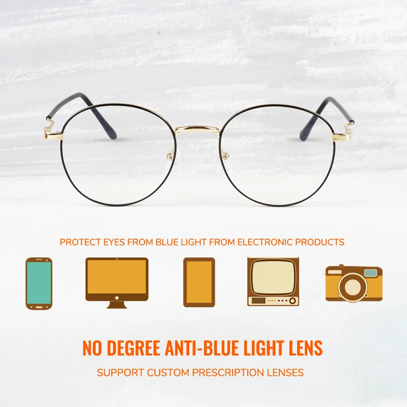 Toketorism Fashionable Round Blue Light Protection Optical Frames Ladies Eyeglasses Metal Frame Men 9006