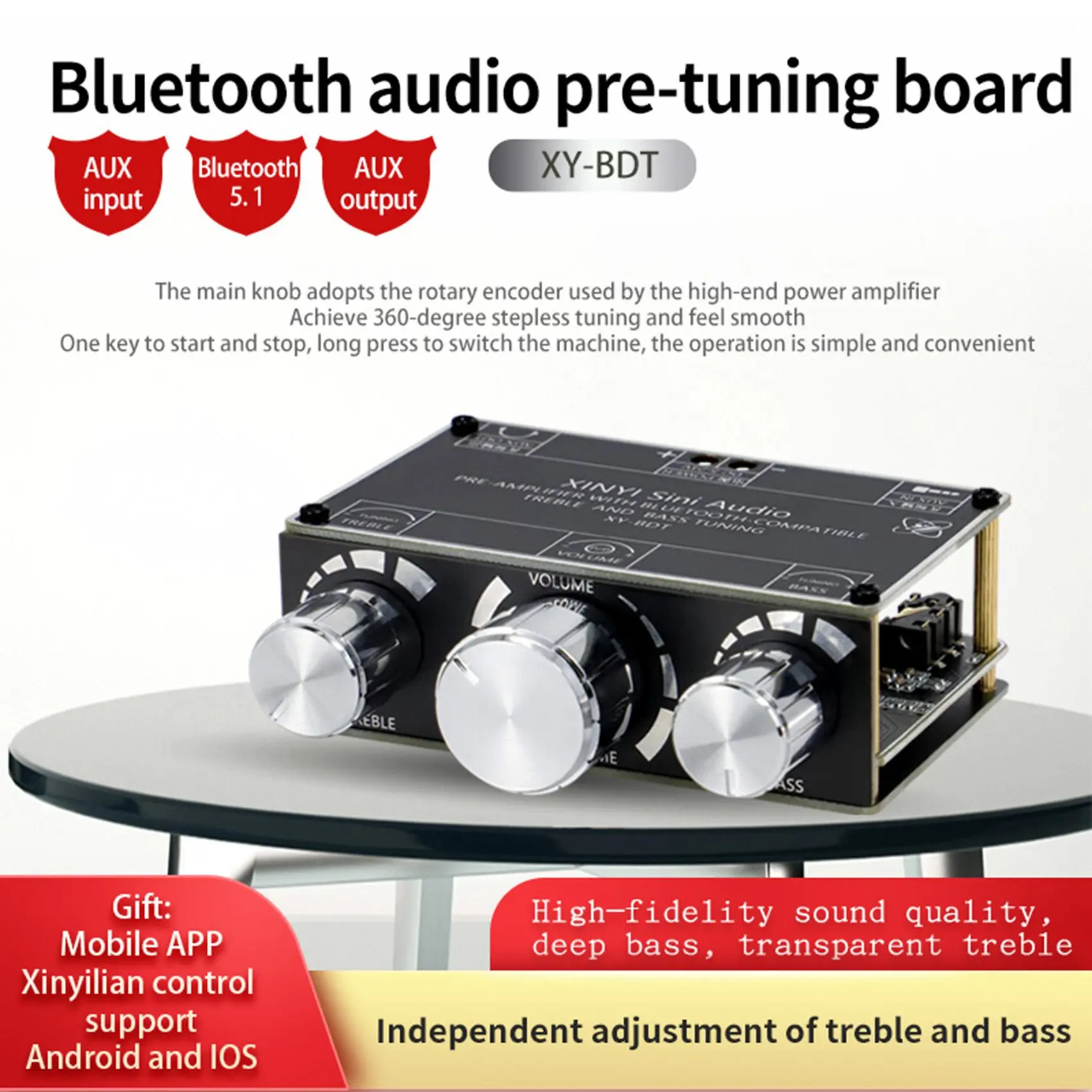 XY-BDT Bluetooth 5.0 Decoder Board Dual Channel Stereo High and Low Tone Pre-Module 360 Degree Stepless Tuning Board