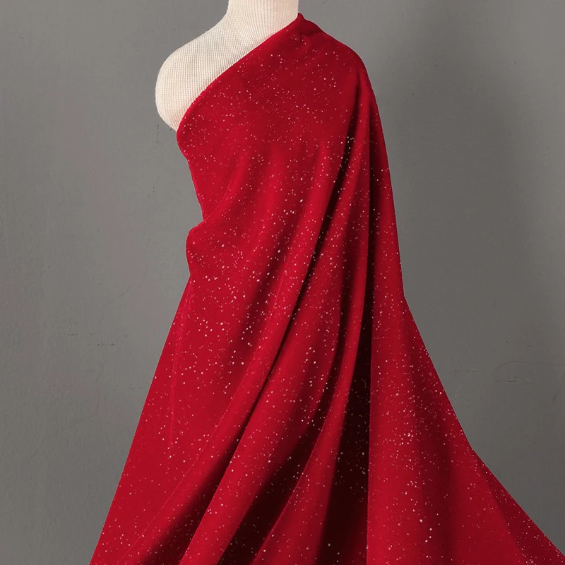 نسيج مخملي لامع تصميم مرصع بالنجوم ناعم ناعم غير مرن مادة لامعة DIY خياطة فساتين الزفاف مأدبة فساتين شيونغسام