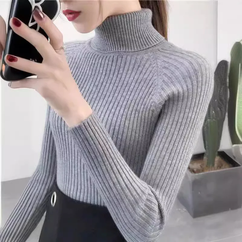 2024 Winter Women's Turtleneck Pullover Internet Celebrity Long Sleeve Line Thick Korean Version Versatile Knitted Base Layer