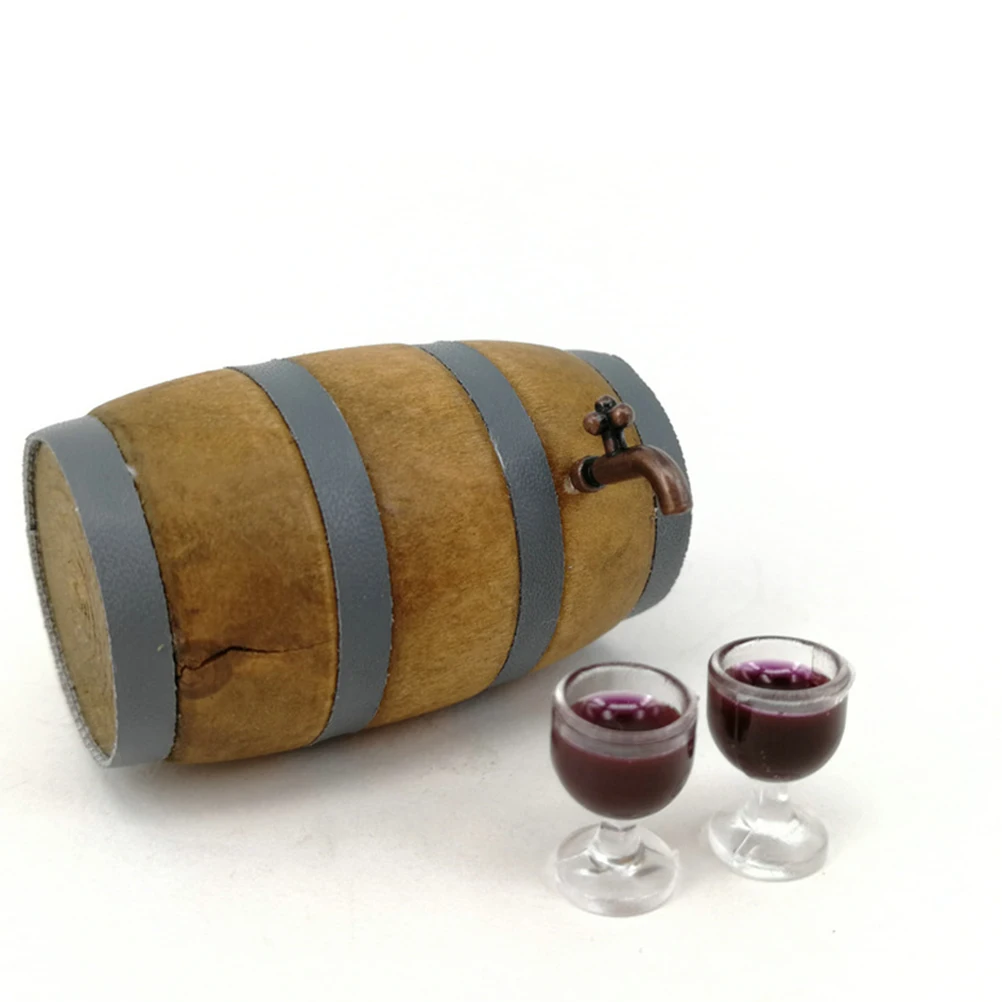 

Mini Barrel Set Realistic Design Play House Accessories Scene Decoration Props Wooden Cellar Miniature Model