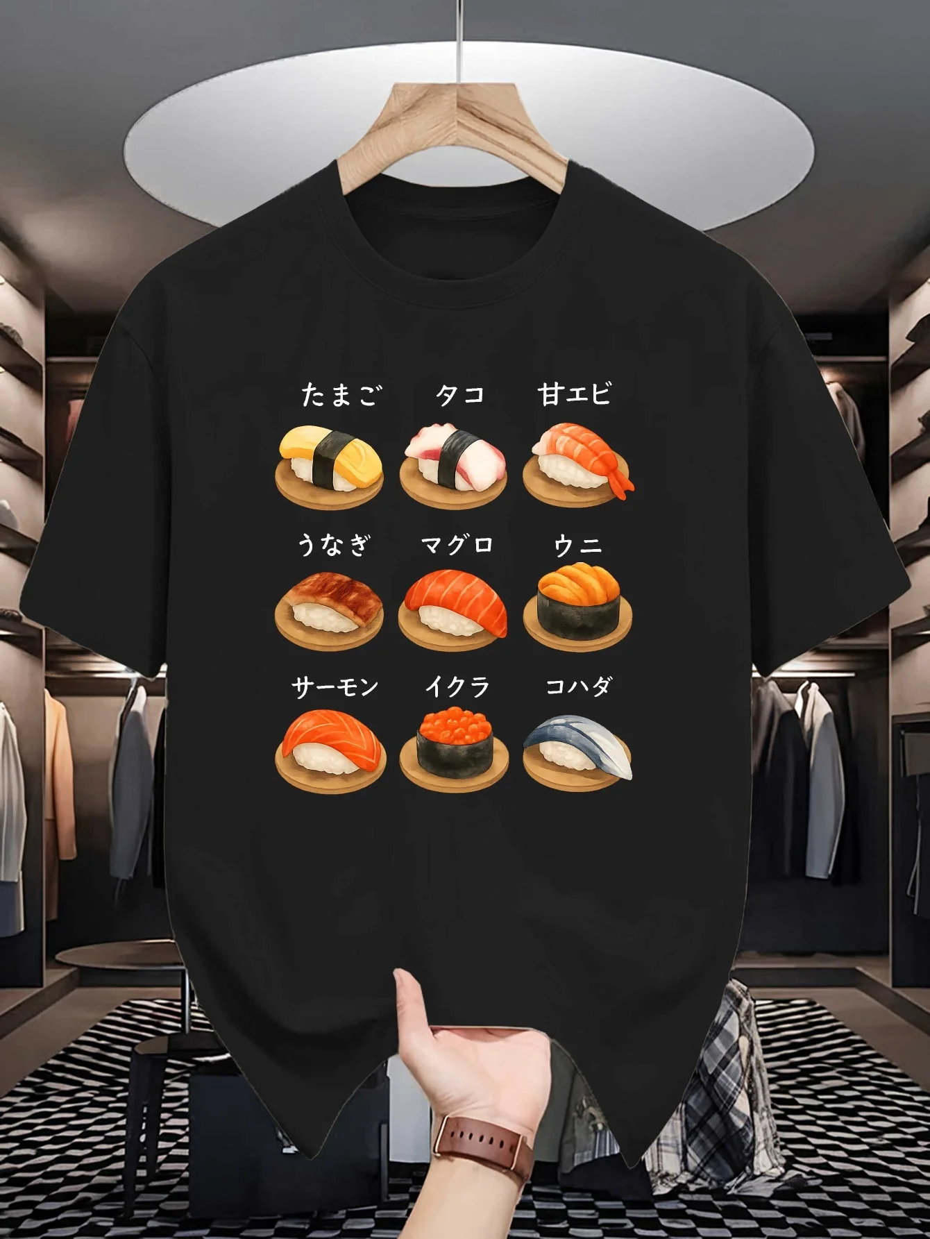 Japanese sushi Retro Print Mens Crew Neck T Shirt Oriental Warrior Graphic Short Sleeve Casual Cotton Fashion Street Tees