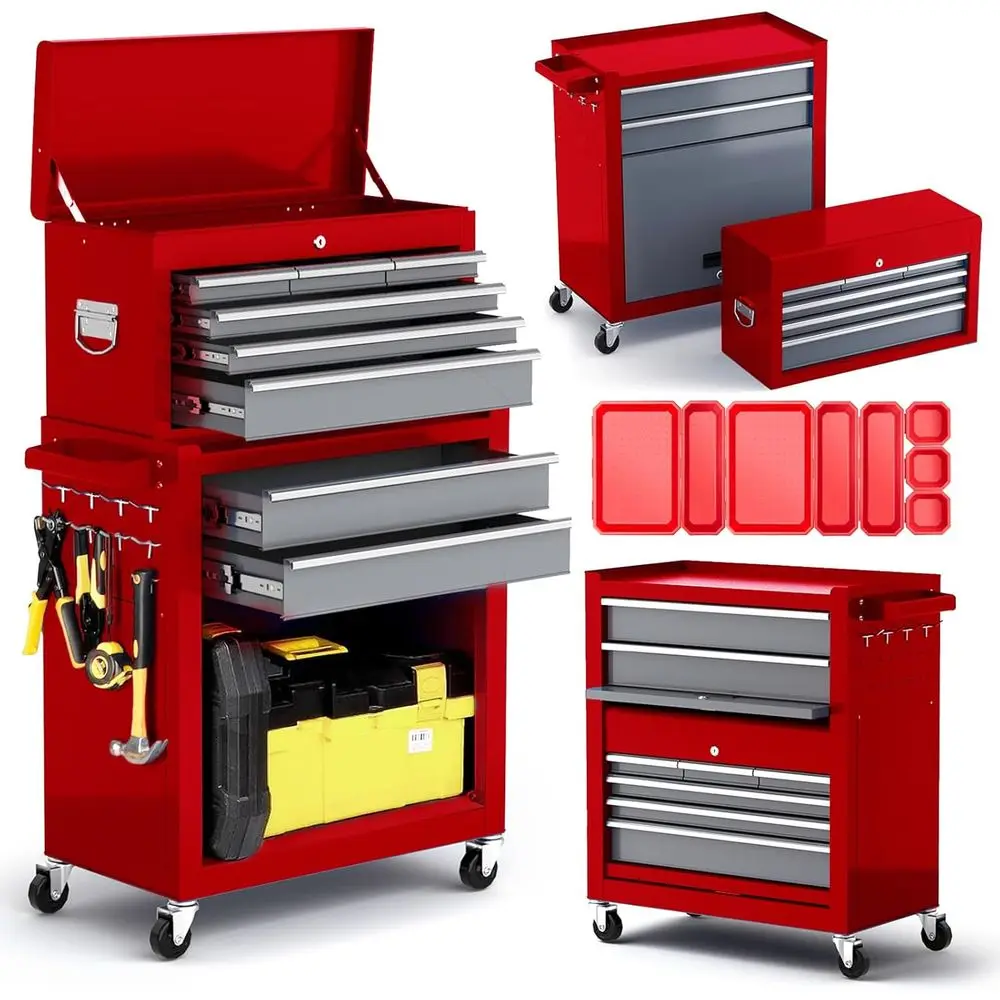 

Металлический передвижной ящик для инструментов повышенной прочности 42-го размера с отсоединяемой верхней частью, запираемый, 360° ° Колеса и аксессуары для органайзеров