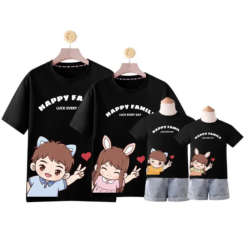 Casual High Quality Family Look Summer 2024 Cotton T shirts Matching Family Outfits Daddy Mommy Daughter Son Short Sleeve Tops