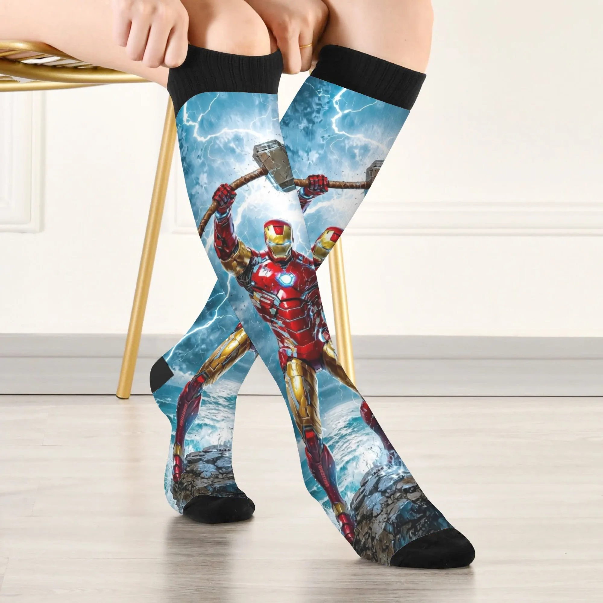 

Iron Man Printed Men's Socks Comfortable Non-slip Warm Casual Socks Novelty Harajuku Street Hip-Hop Crew Socks Party Fun Gift