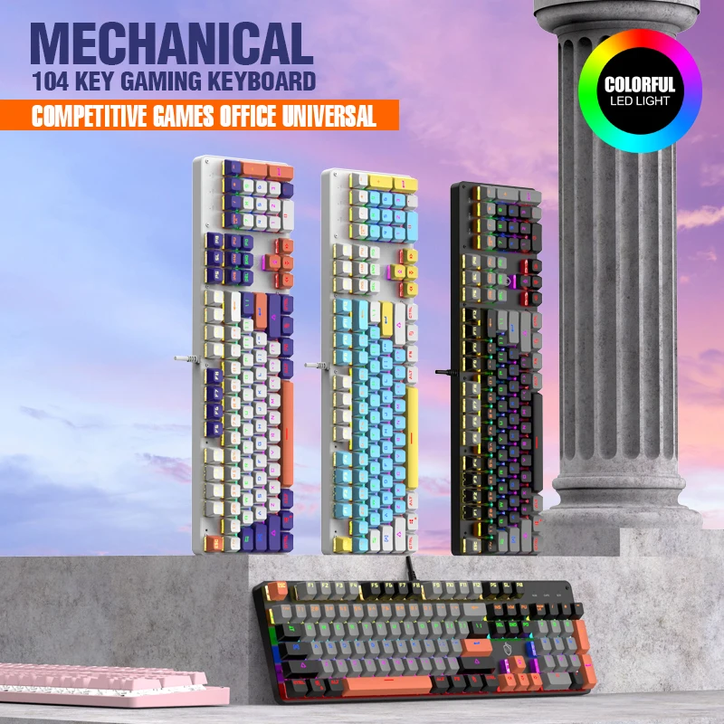 MS Wired Mechanical Gaming Keyboard, Hot-Swappable Blue Switch,Double-Shot ABS Keycaps, Light Up Keyboard for PC/Laptop