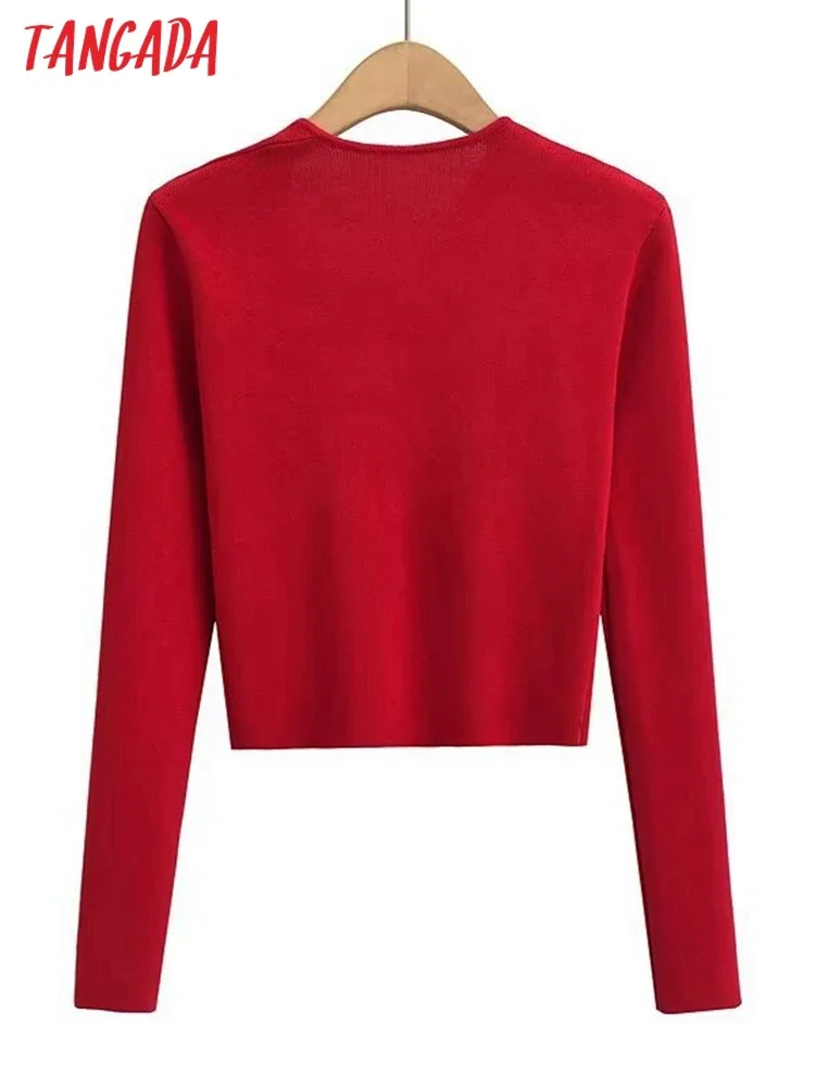 Tangada 2023 Autumn Winter Women Slim Knitted Sweater Jumper Female Crop Pullovers 7D47