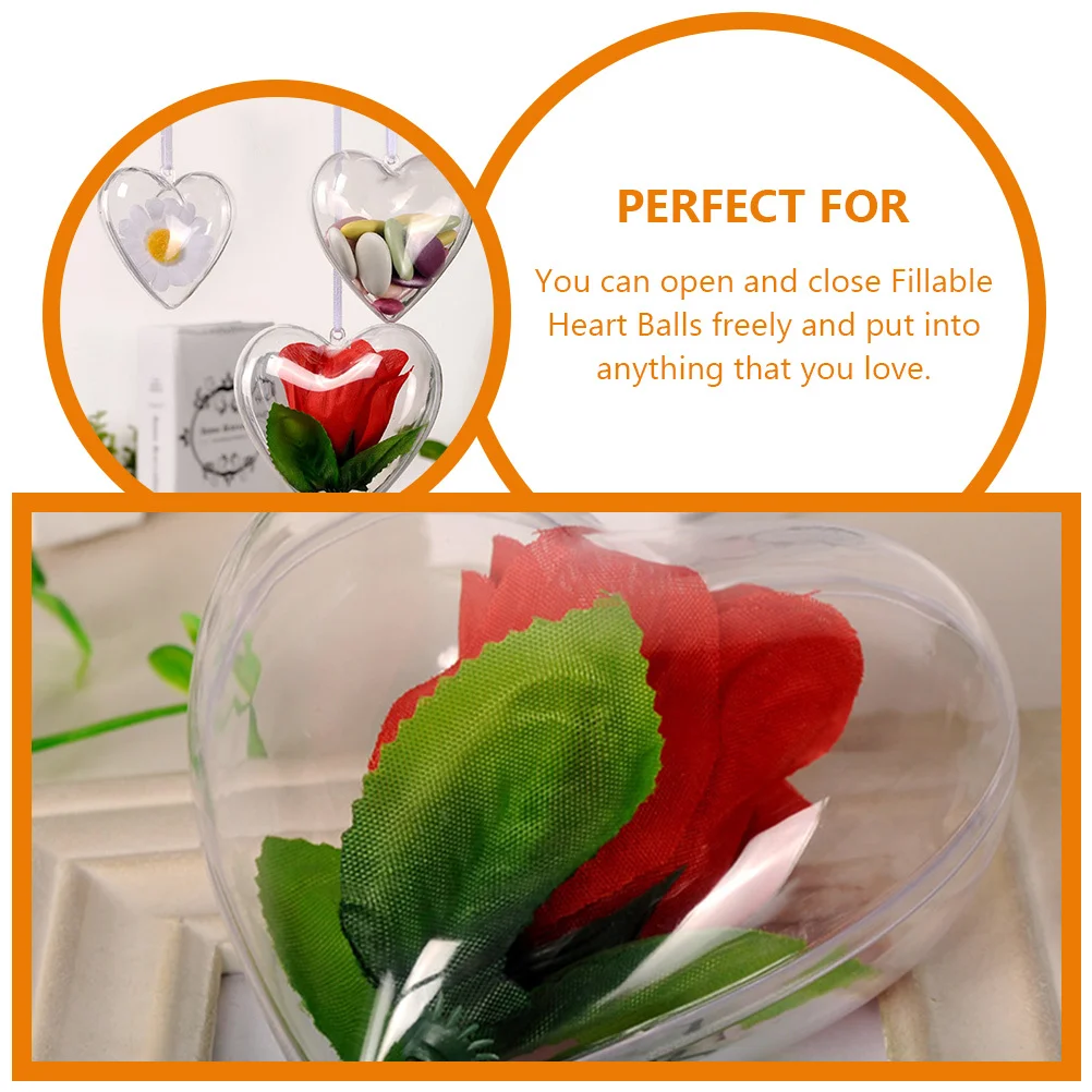 

20Pcs Clear Plastic Fillable Heart Shape Box DIY Hanging Ornament Christmas Wedding Party Decor Transparent Sturdy