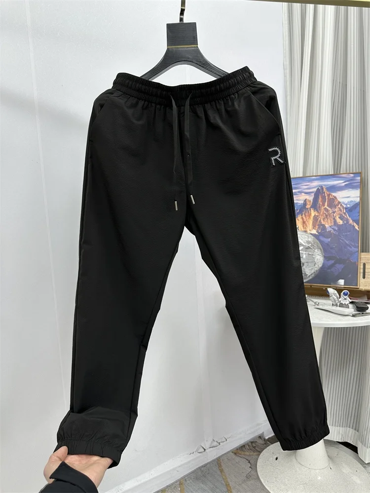 

Высококачественные дышащие повседневные брюки из пузырчатой ткани с эластичным поясом, тонкие, укороченные, мужские, модные, однотонные, летние