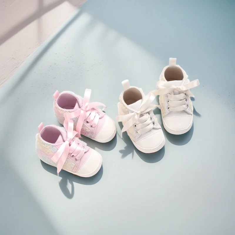 

New 0-18M Newborn Women's Baby Shoes Classic Canvas Cute Bow Decoration Casual Sports Shoes First Pair of Walking Shoes