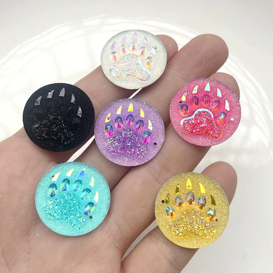 Super bright 25mm round mineral face bear claw pattern resin flat back sewing scrapbook DIY jewelry earrings set Rhinestone