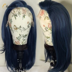 Charisma Synthetic Lace Front Wigs For Women Long Bob Style Soft Lace Front Wig Pre Plucked Hairline Dark Blue Wigs