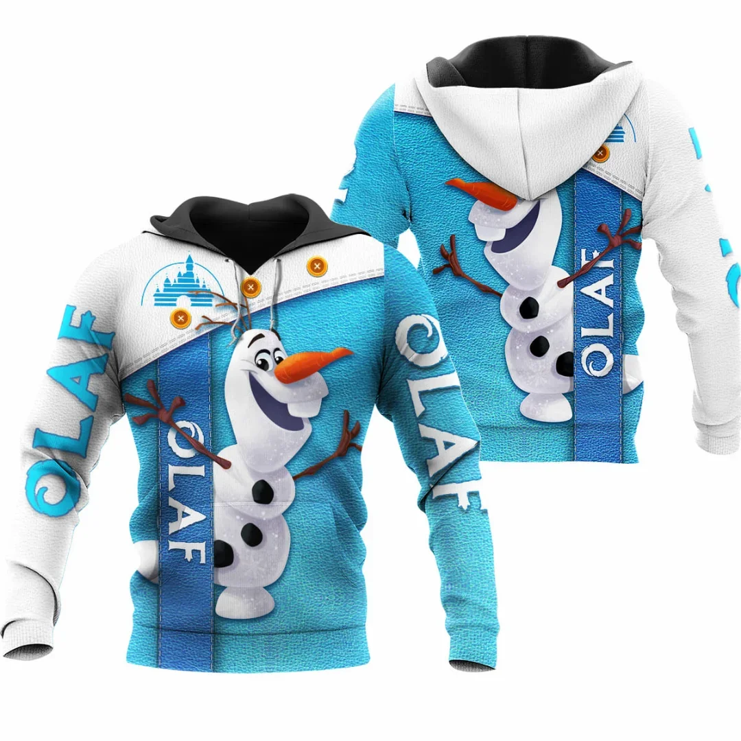 Hoodie motif 3D untuk pria wanita, Hoodie motif Disney Frozen Olaf, sweater kasual pria wanita, Hoodie ritsleting Disney, Hoodie Harajuku, Hoodie Pullover anak-anak