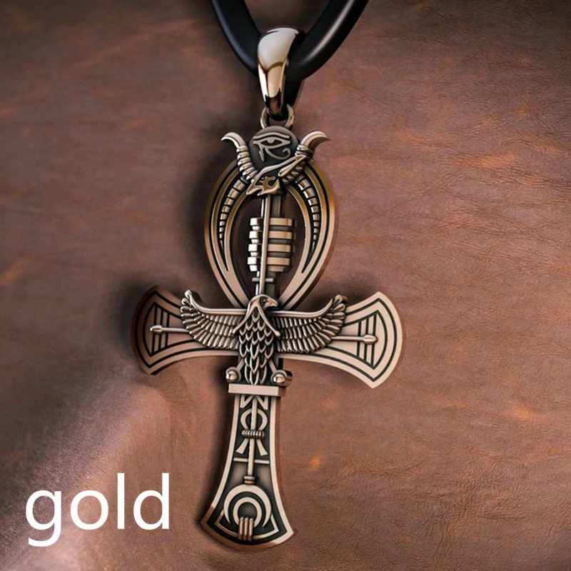 Vintage Men Zinc Alloy Egyptian Cross Pendant Pharaoh's Ankh Pendant Necklace Eye Horus Jewelry Necklace