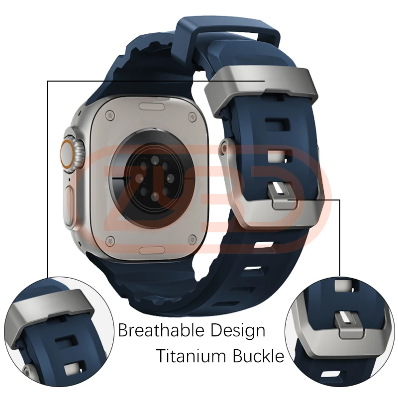 Sport Silicone Band For Apple Watch 42mm 44mm 45mm 46mm 49mm Titanium Metal Bracelet Strap For iWatch Ultra 2 10 9 8 7 6 SE 5 4