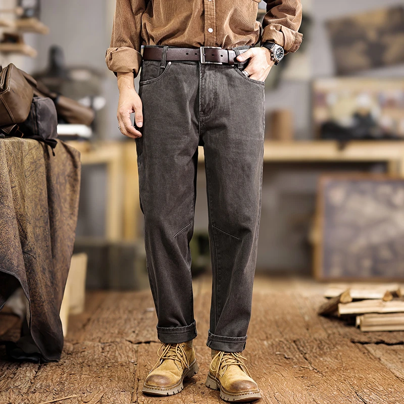 American Classic Retro Workwear Casual Pants Men's Autumn Winter Loose Straight Leg Pants Heavyweight 100% Cotton Tapered Pants