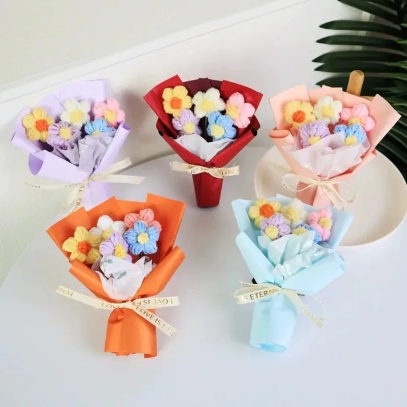 Mini Ramo de Flores Tejidas Creativo, Ramo de Flores Tejido, Decoración Floral, Ramo Simulado