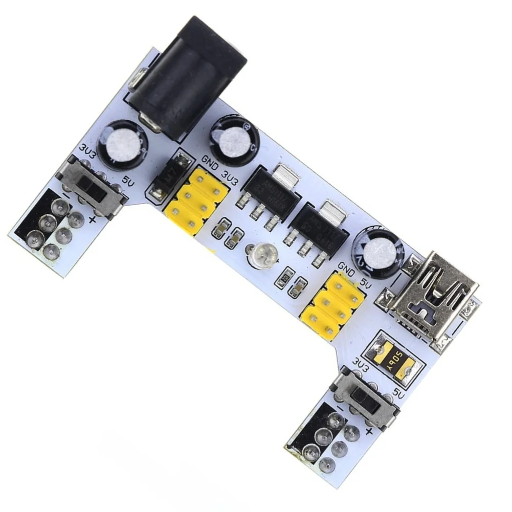 Le module d'alimentation pour breadboard à 2 canaux prend en charge l'entrée USB et DC et fournit une sortie stable 5V 3.3V pour les expériences électroniques.