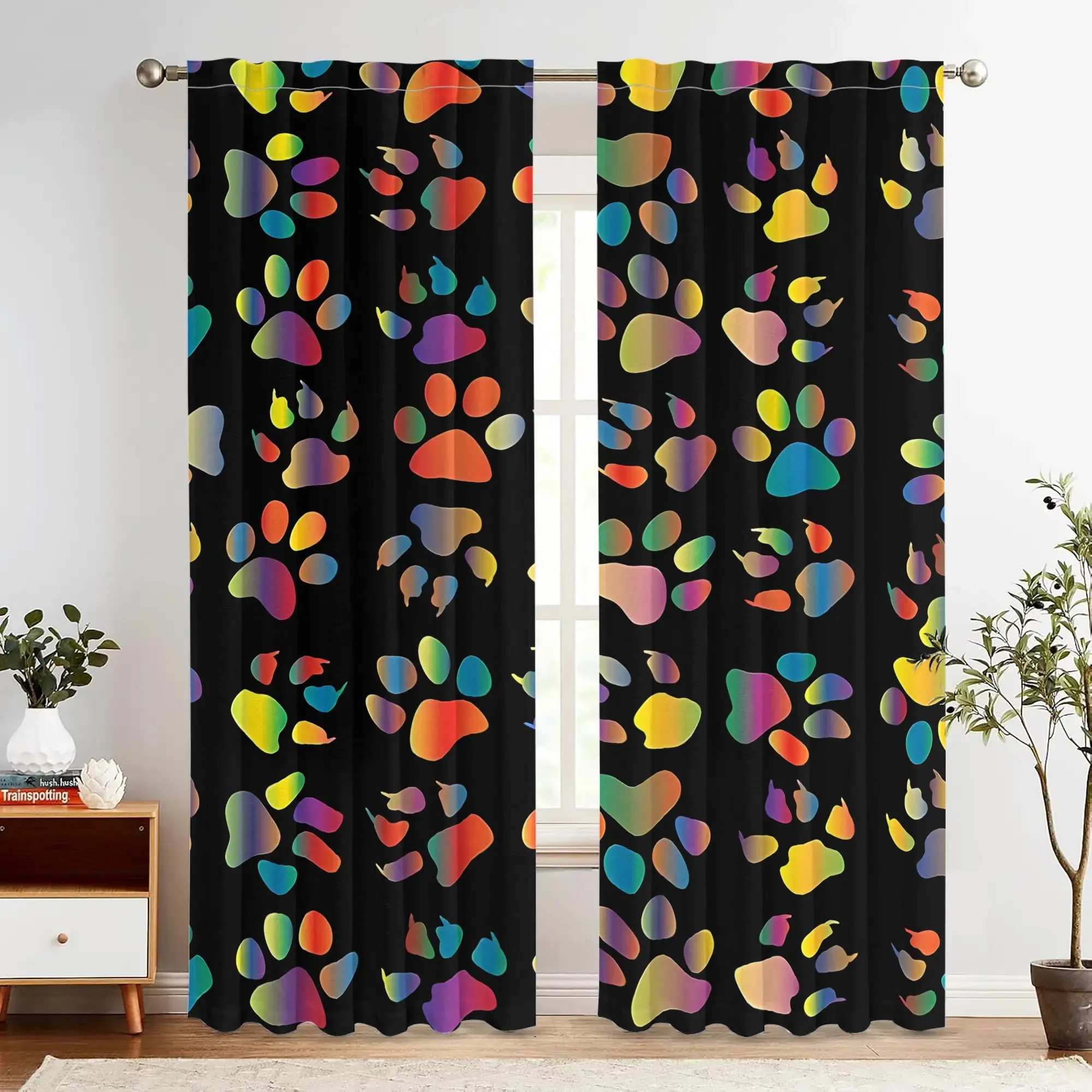 Retro dog-themed curtains, pole-mounted installation. Suitable for living rooms, bedrooms, dining rooms and hotels.