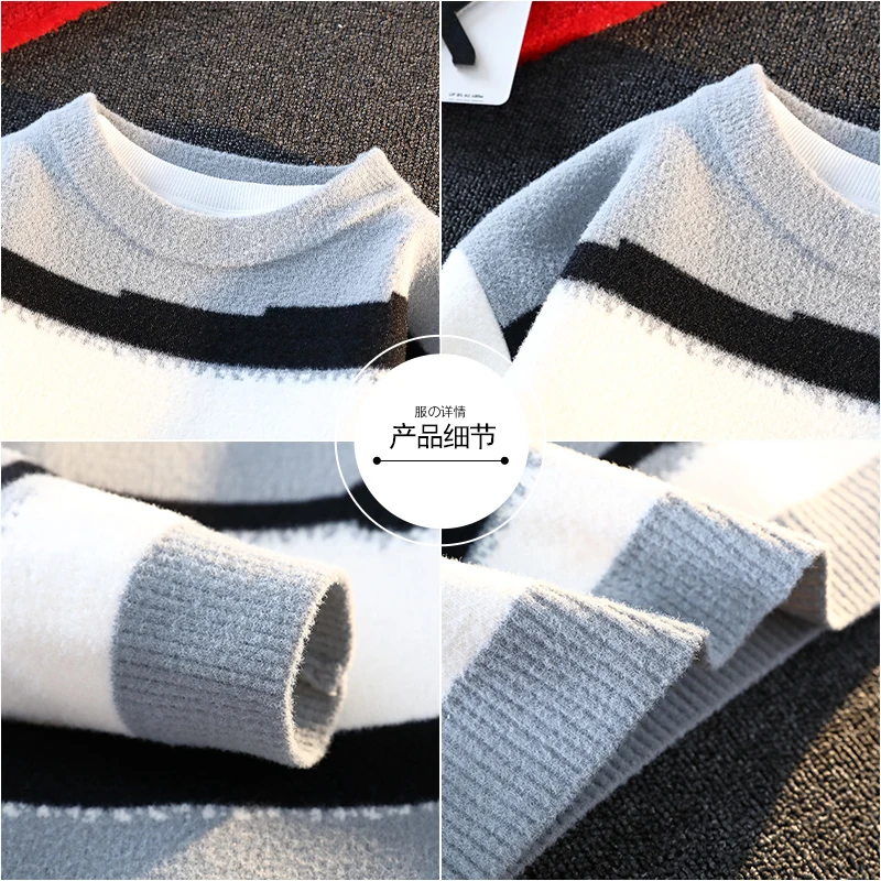 Suéter de moda de invierno para hombre, jerséis de punto informales, suéteres de punto sueltos y gruesos y cálidos, ropa de calle con cuello redondo para hombre 2024