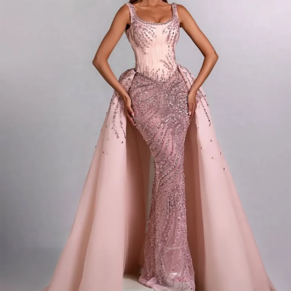 Элегантный овальный воротник с блестками без рукавов Русалка Вечерние платья День рождения Пром платья по индивидуальному заказу