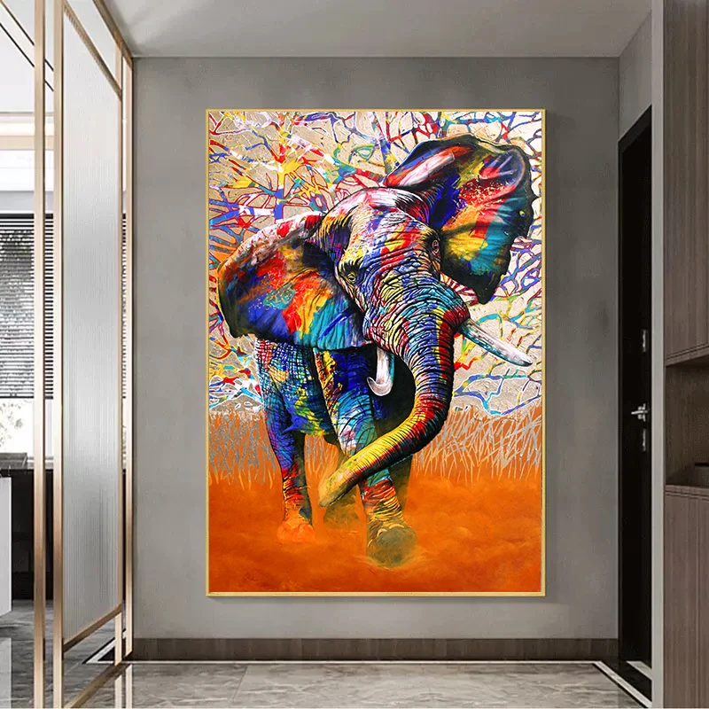 

Abstract Colored African Wild Elephant Posters and Prints Canvas Painting Graffiti Animal Wall Art for Living Room Home Decor