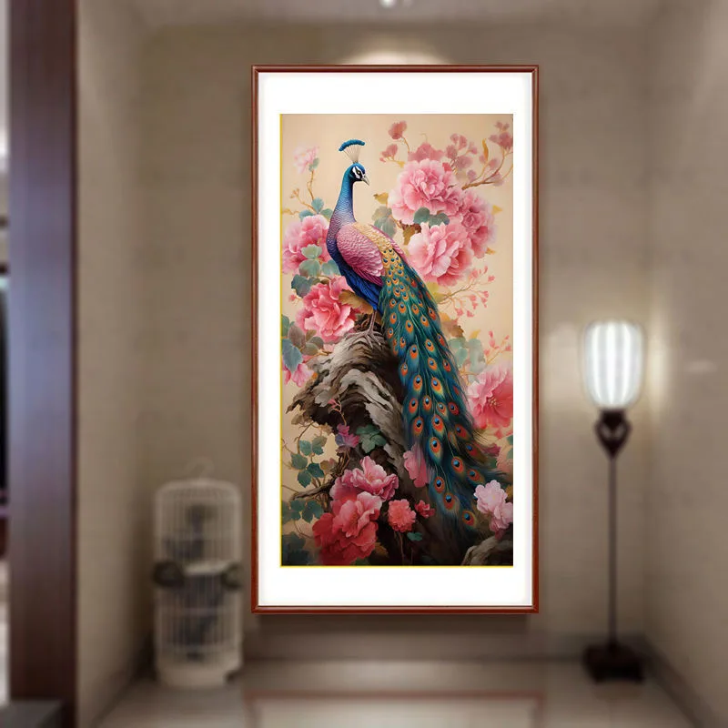 

90x50cm Peacock Floral Bird Cross Stitch Full Embroidery Kit - Handwork Painting Needlework Living Room Wall Painting Decor
