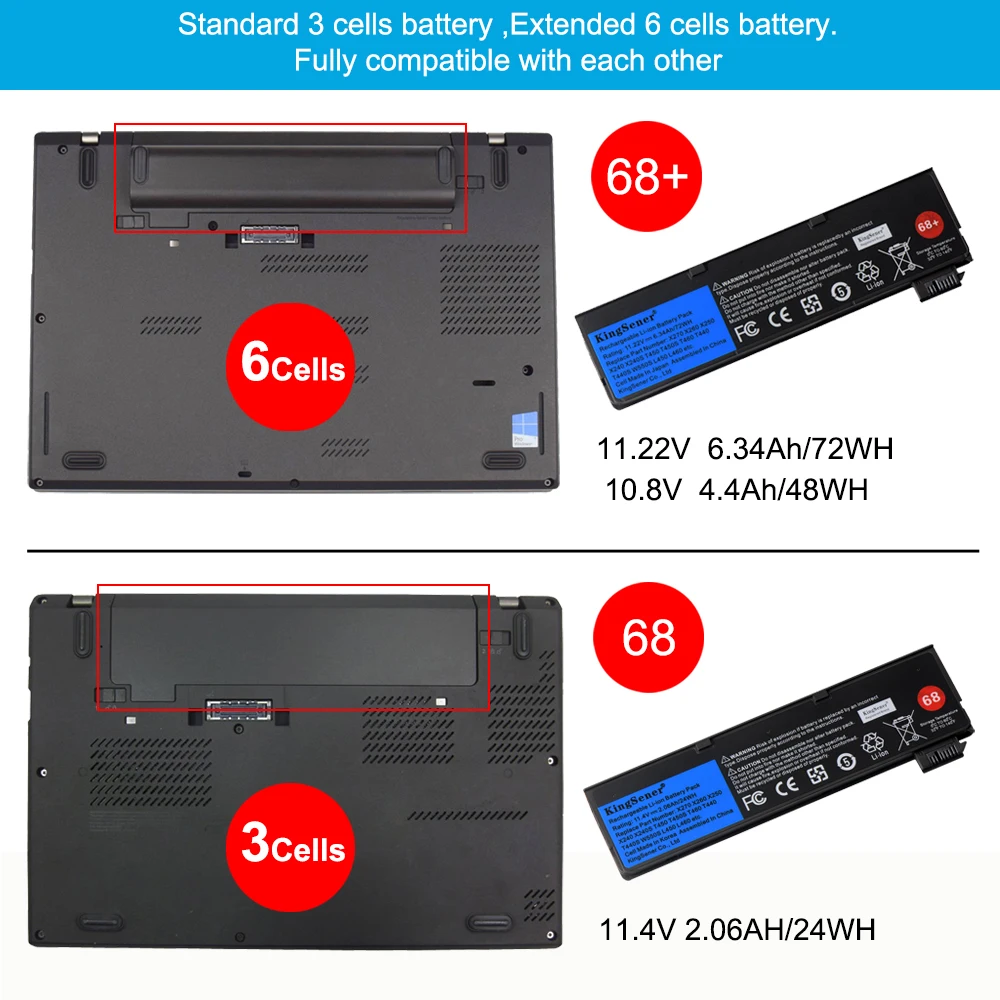 KingSener Laptop Battery For Lenovo Thinkpad X270 X260 X240 X240S X250 T450 T470P T440S K2450 W550S 45N1136 45N1738 68+