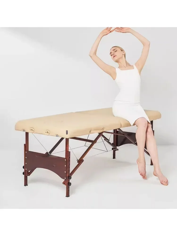 Folding Bed Massage Couch Household Facial Bed Physiotherapy Bed Solid Wood Massage  Portable