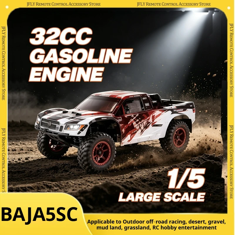 BAJA5SC 1/5 Gas Powered RC Car 32CC Engine 2WD Rear Axle Brake Metal Differential Remote Control Off‑Road Buggy