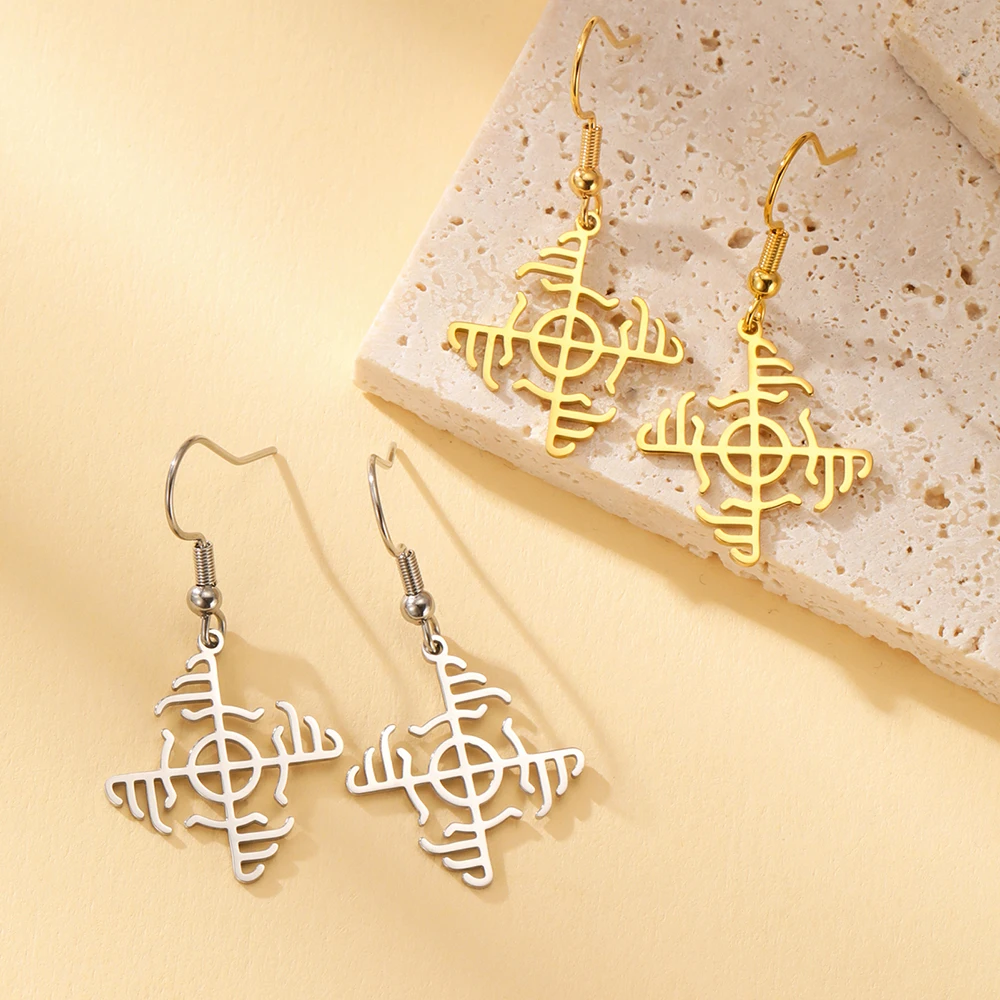 Dawapara Norse Runes Wardruna Symbol Earrings Elder Futhark Mythology Protection Amulet Stainless Steel Dangle Earrings