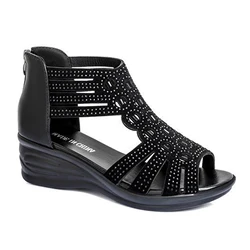Height Increase Rome Sandals Black/Beige Platform Wedge Slippers Shoes for Beach Breathable Sandals