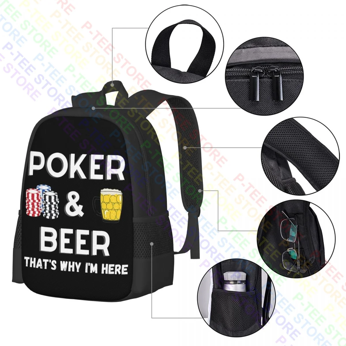 لعبة البوكر سعة كبيرة والبيرة على ظهره ، PokerBackpack مضحك ، صالة الألعاب الرياضية ركوب على ظهره ، وهذا كيف أنا هنا