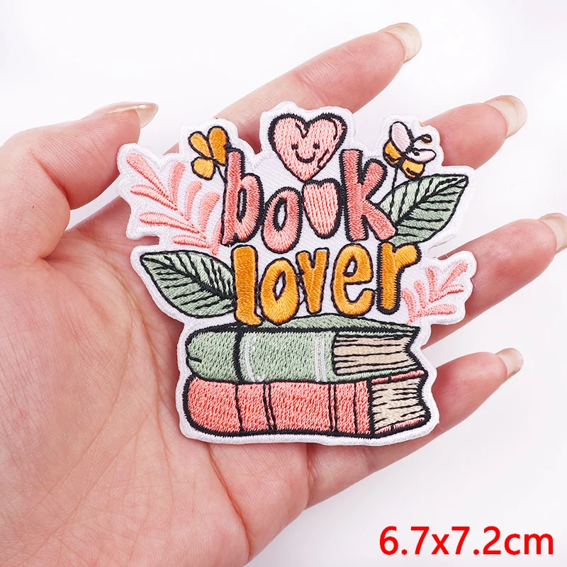 Cartoon Book Lover Embroidered Patches For Clothing Letters Embroidery Patch For Clothes Iron On Patches On Clothes Jackets DIY